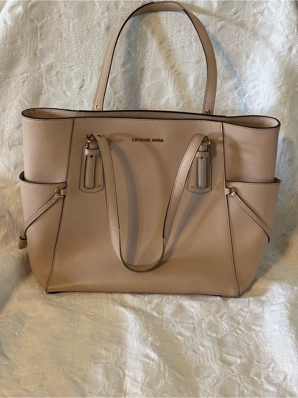Michael Kors Leather Voyager East/West Tote in Blush Pink